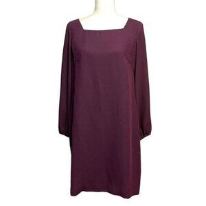 Ann Taylor Plum Purple Square‎ Neck Long Sleeve Lined Back Zip Shift Dress Sz 6